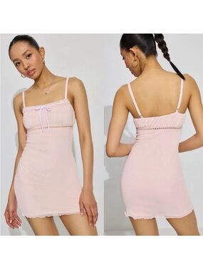 New with Tags! Garage Kassidy Mesh Mini Dress Pink with Spaghetti Straps Size S
